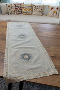 Gri Dantelli Keten Runner 50x130 cm