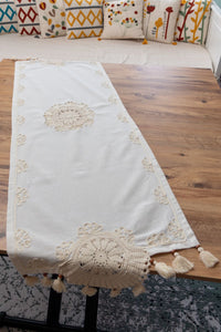 Krem Dantelli Keten Runner 50x130 cm