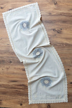 Görseli Galeri görüntüleyiciye yükleyin, Mavi Nakışlı Dantelli Keten Runner 50x130 cm