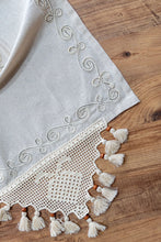 Görseli Galeri görüntüleyiciye yükleyin, Beyaz Nakışlı Dantelli Keten Runner 50x130 cm