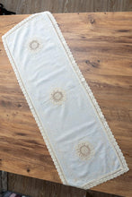 Görseli Galeri görüntüleyiciye yükleyin, Krem Nakışlı Dantelli Keten Runner 50x130 cm