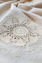 Görseli Galeri görüntüleyiciye yükleyin, Krem Nakışlı Dantelli Keten Runner 45x45 cm