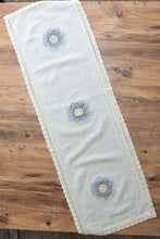 Görseli Galeri görüntüleyiciye yükleyin, Mavi Nakışlı Dantelli Keten Runner 50x130 cm