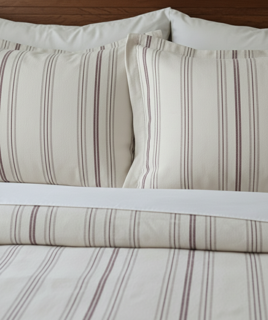 Bordo Çizgili Keten Nevresim Takımı Çift Kişilik