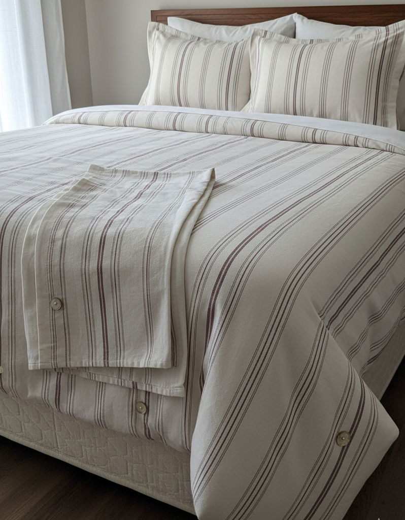 Bordo Çizgili Keten Nevresim Takımı Çift Kişilik