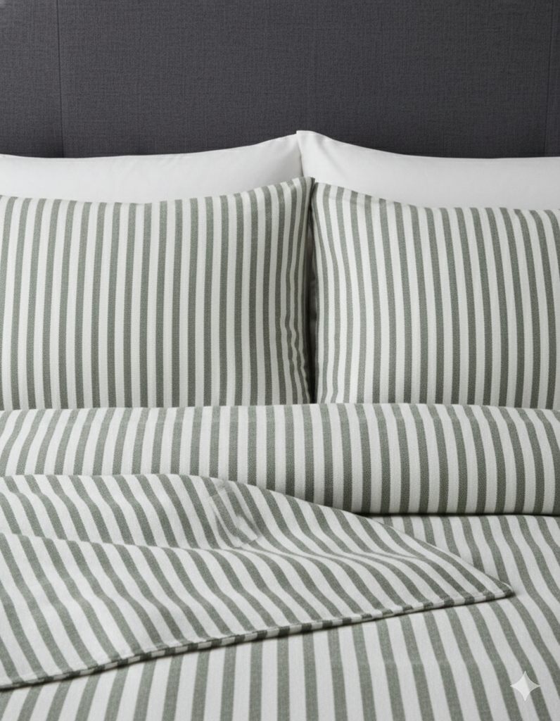 Yeşil Çizgili Keten Yastık Kılıfı