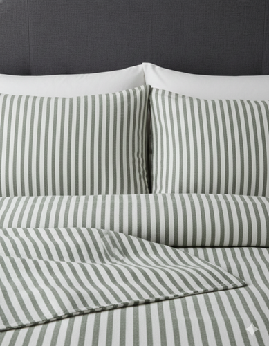 Yeşil Çizgili Keten Nevresim Takımı Çift Kişilik