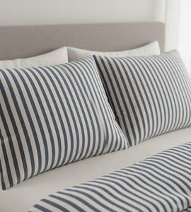 Lacivert Çizgili Keten Yastık Kılıfı