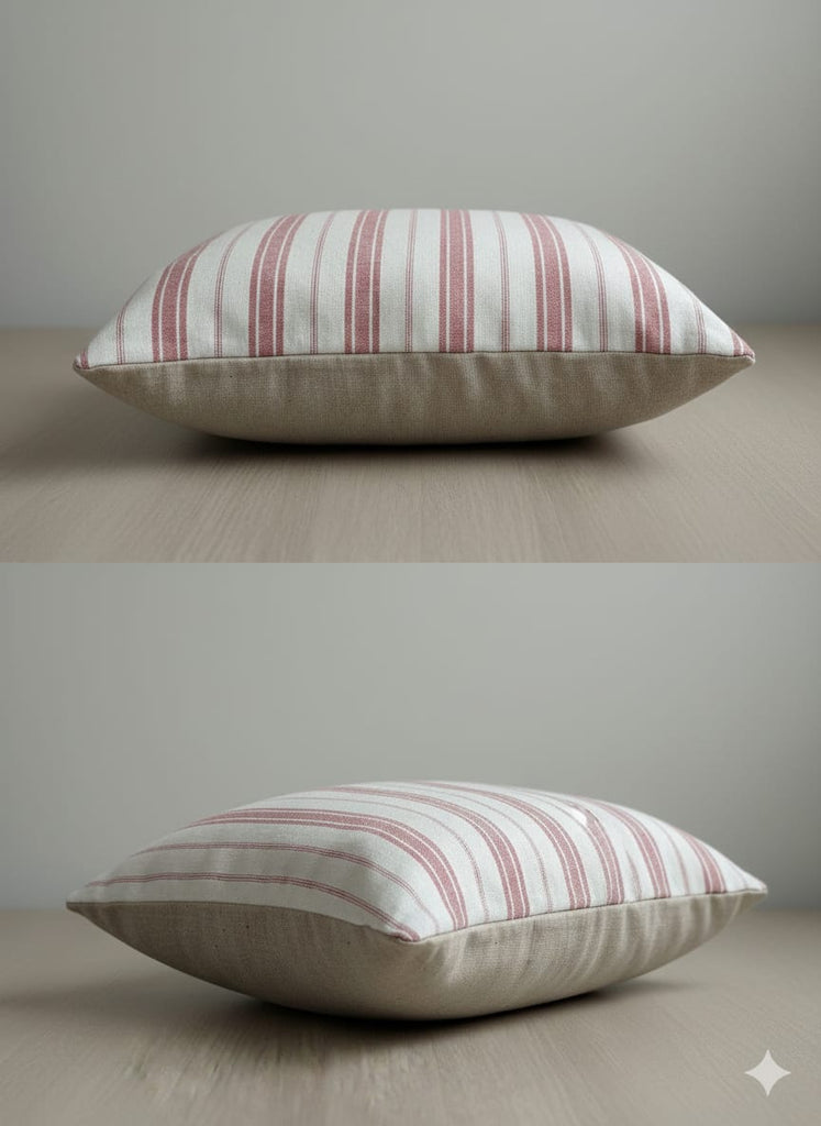 Kırmızı Çizgili Keten Yastık Kılıfı