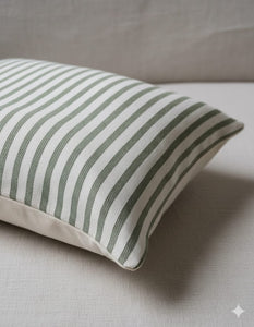 Yeşil Çizgili Keten Yastık Kılıfı