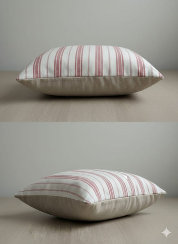 Kırmızı Çizgili Keten Yastık Kılıfı