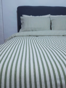 Yeşil Çizgili Keten Nevresim Seti Çift Kişilik