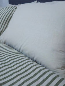 Yeşil Çizgili Keten Nevresim Seti Çift Kişilik