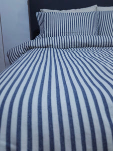 Lacivert Çizgili Keten Nevresim Seti Çift Kişilik