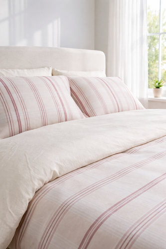 Bordo Çizgili Keten Nevresim Seti Çift Kişilik