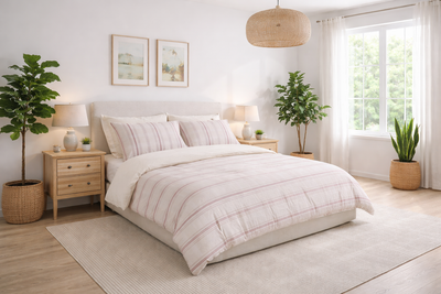 Bordo Çizgili Keten Nevresim Seti Çift Kişilik